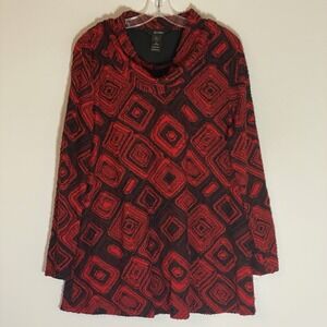 Ali Miles Top Pullover Womens Large Red Black Cowl Neck Lined Wearable Art Tunic